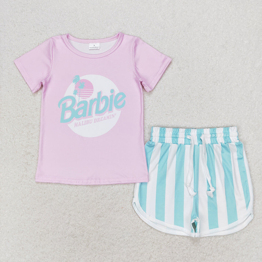 Baby Girl Short Sleeves Doll Pink Shirt Stripes Shorts Summer Set