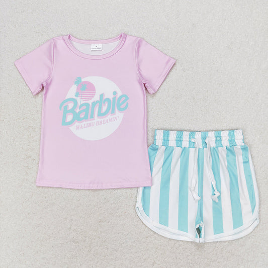 Baby Girl Short Sleeves Doll Pink Shirt Stripes Shorts Summer Set