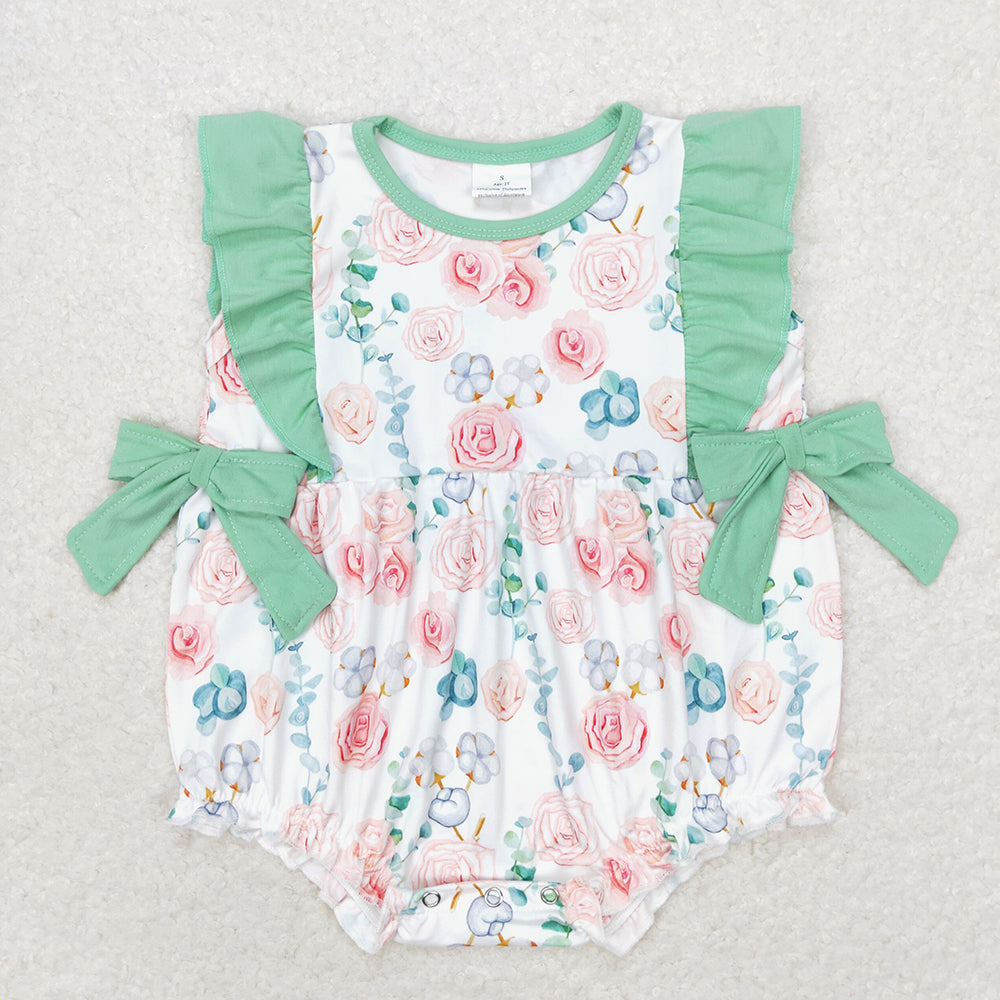 Baby Girl Flower Green Bubble One Piece Romper