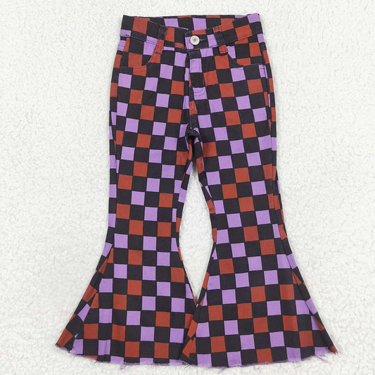 Baby Girl Halloween Checkered Bell Flare Denim Pants