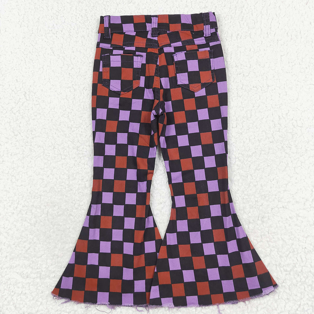 Baby Girl Halloween Checkered Bell Flare Denim Pants