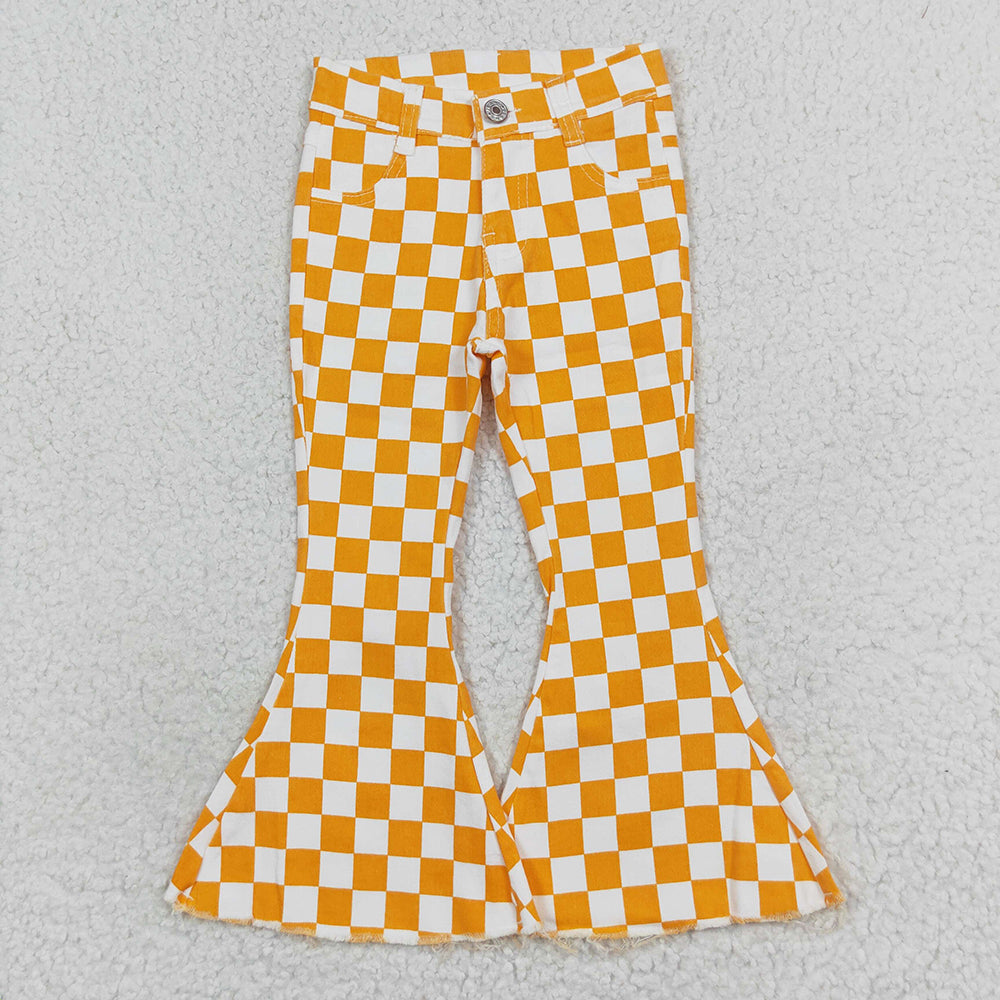 Baby Girl Orange Checkered Bell Denim Pants