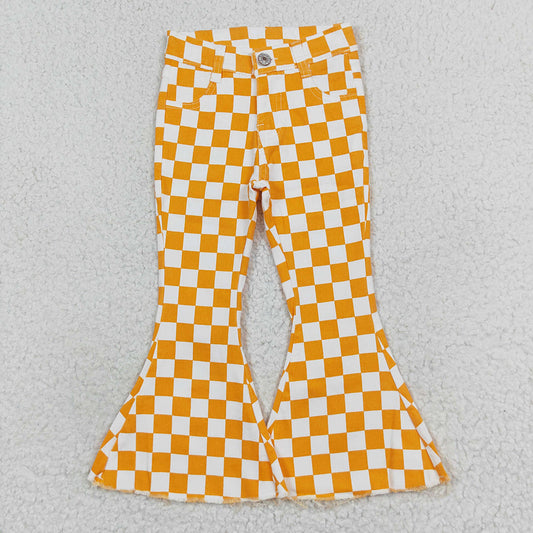 Baby Girl Orange Checkered Bell Denim Pants