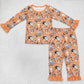 Baby Girl Long Sleeves Dogs Flower Shirt Pants Pajamas Orange Set