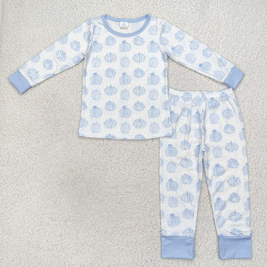 Baby Boy Blue Pumpkin Shirt Pants Bamboo Pajamas Set