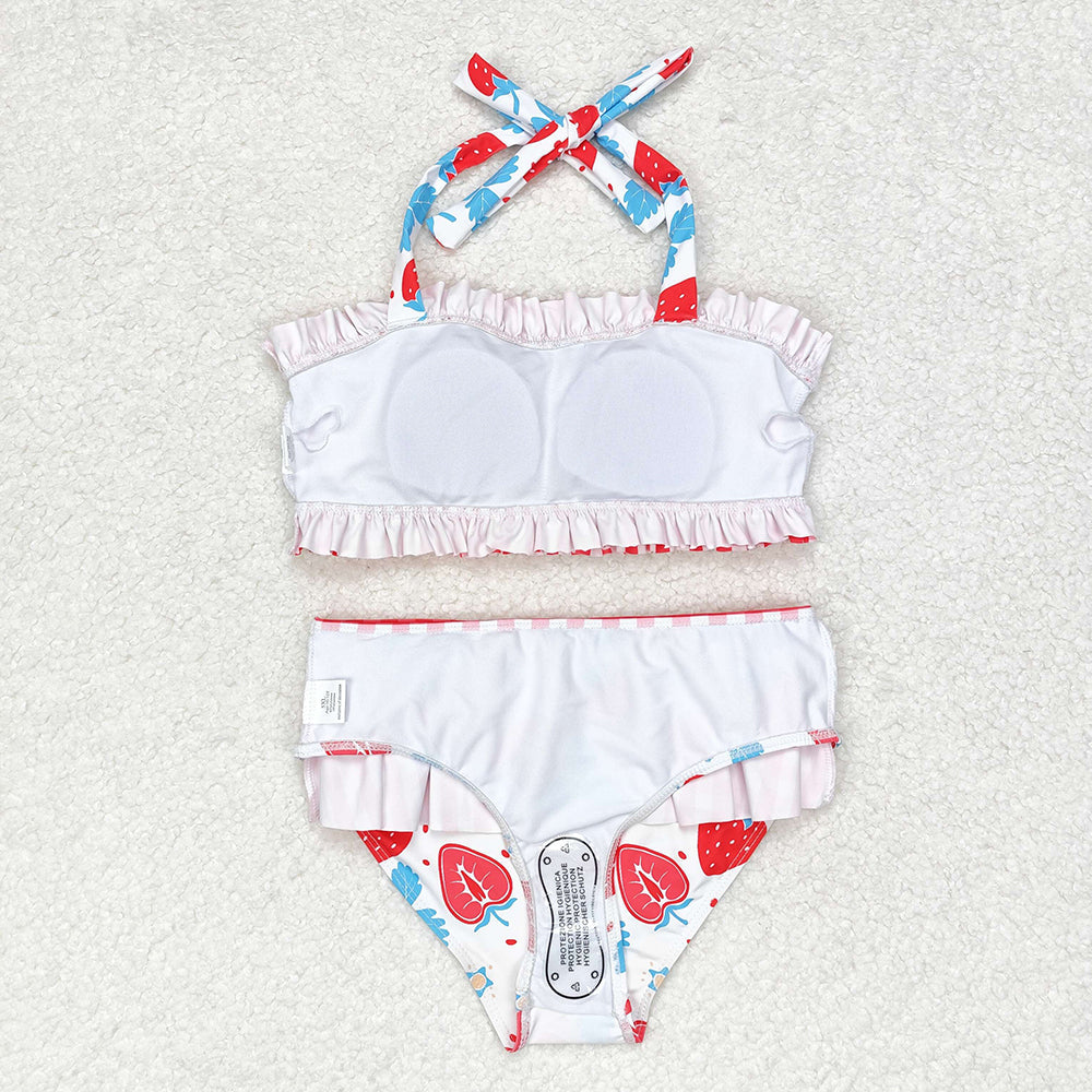 Baby Girl Summer Strawberry Halter Straps Two Pieces Swimsuit