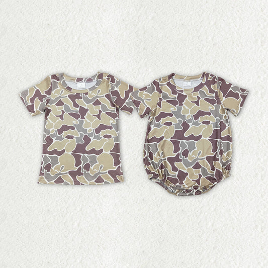 Baby Boy Camo Short Sleeves Brother Sibling Shirt Romper