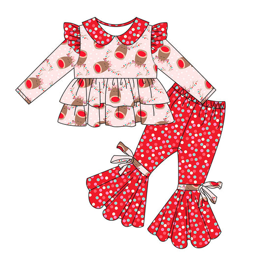 Baby Girl Christmas Deer Ruffle Tunic Red Pants Set