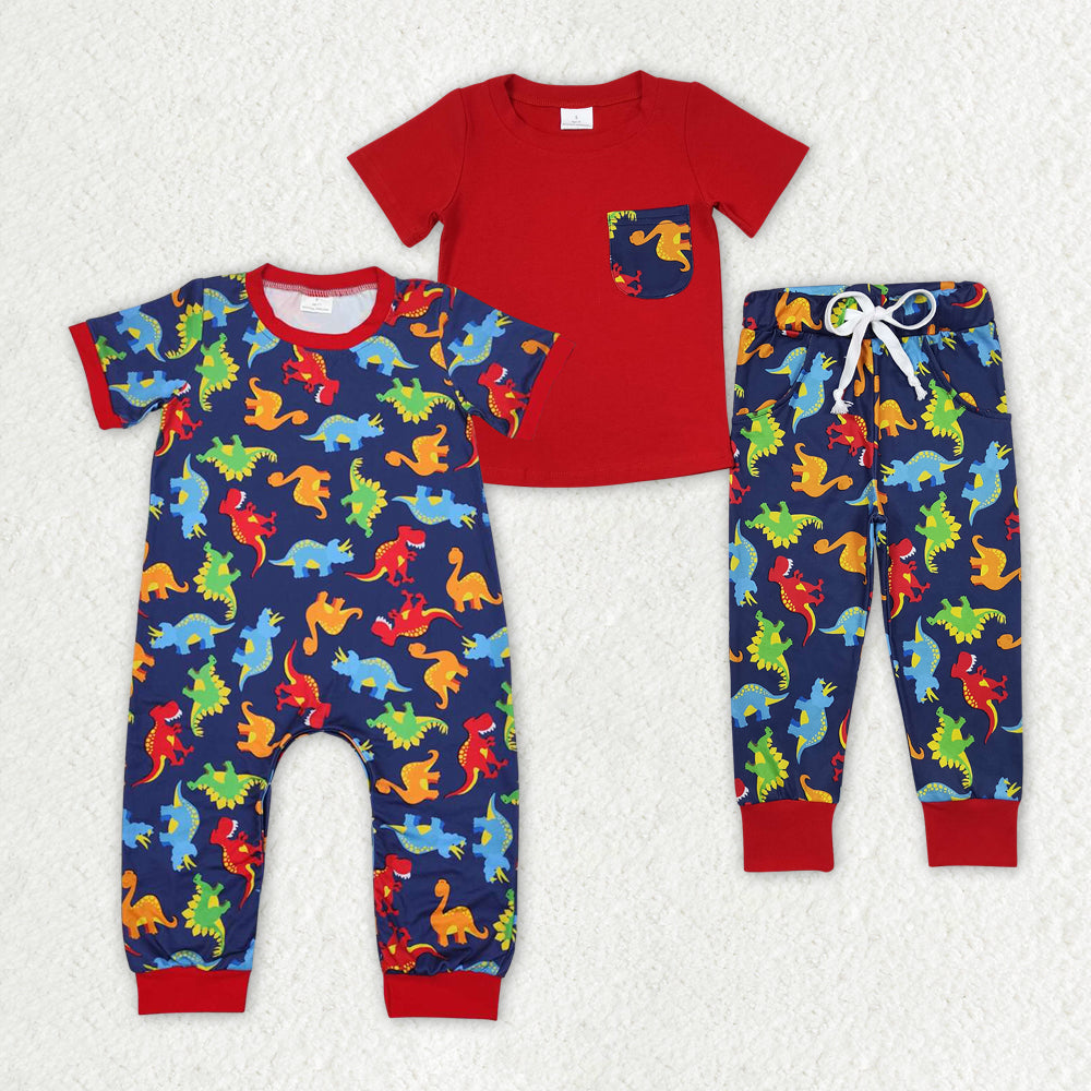 Baby Boy Sibling Short Sleeves Dinosaurs RompersSet