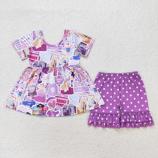 Baby Girl Singer Tunic Ruffle Purple Shorts Set