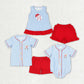 Baby Boy Girl Blue Stripes Baseball Sibling Summer Romper Clothes Set