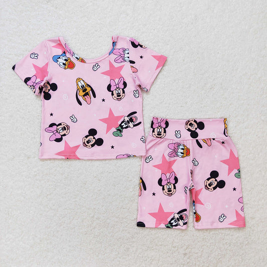 Baby Girl Short Sleeves Shirt Shorts Pajamas Mouse Pink Set