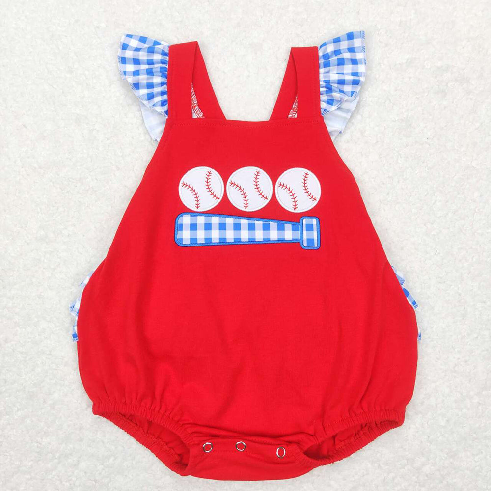 Baby Boy Girl Baseball Embroidery Sibling Red Set Romper