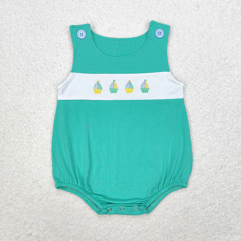 Baby Boy Embroidery Boats Sibling Summer Romper Set