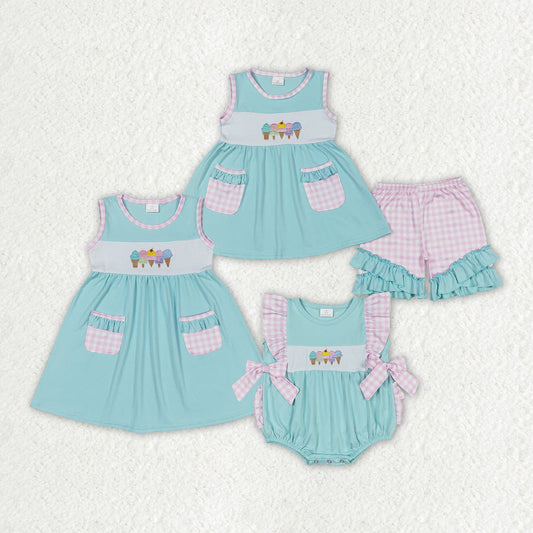 Baby Girl Embroidery Popsicle Sibling Sister Rompers Dress Outfit Clothes Set