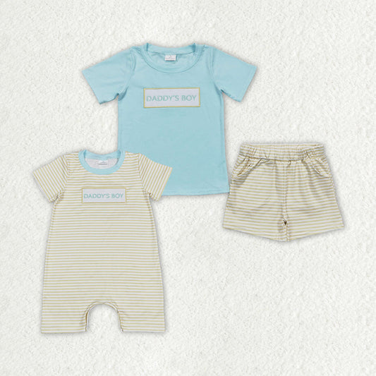 Baby Kids Embroidery Daddy's Boy Summer Romper Father's Day Set