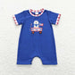 Baby Boy Girl July 4th Embroidery Dog Flag Sister Brother Romper Blue Set