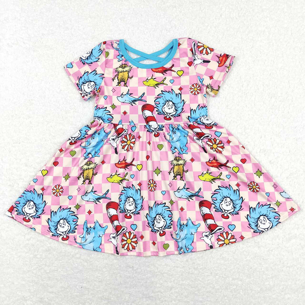 Baby Girl Short Sleeves Checkered Reading Sibling Dress Set