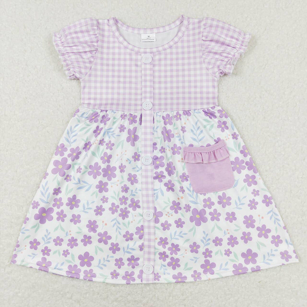 Baby Girl Short Sleeves Purple Flower Sibling Set