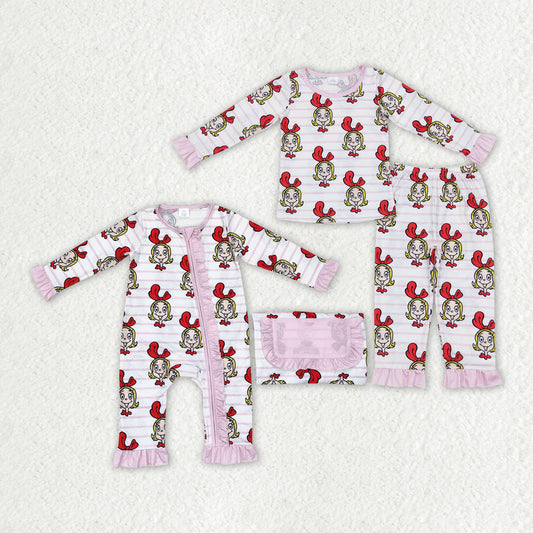 Baby Girl Christmas Face Sibling Bamboo Pink Pajamas Romper Set