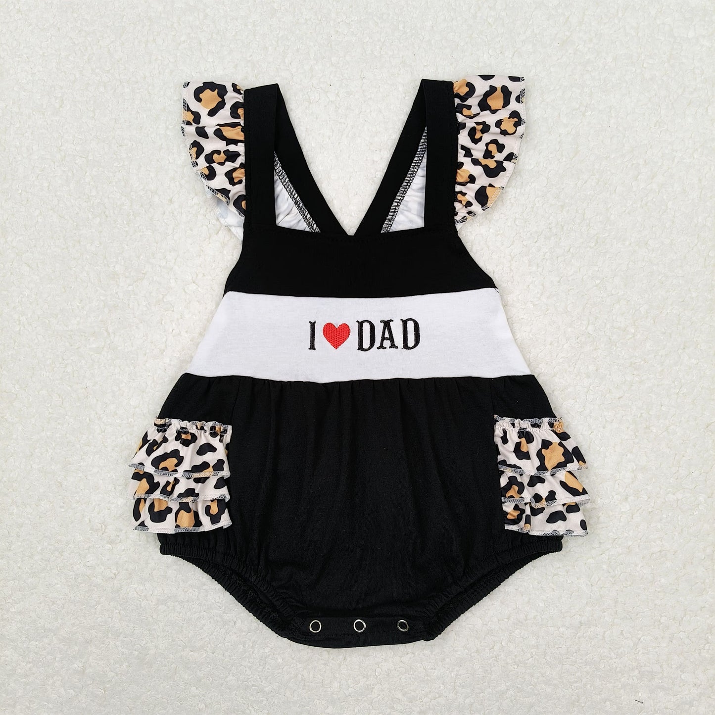 Baby Girl Black Embroidery I Love Dad Sibling Romper Clothes Set