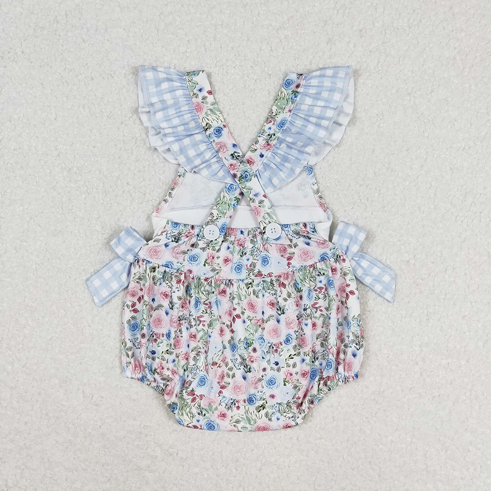 Baby Girls Blue Floral Daddy's Girl Bows Rompers