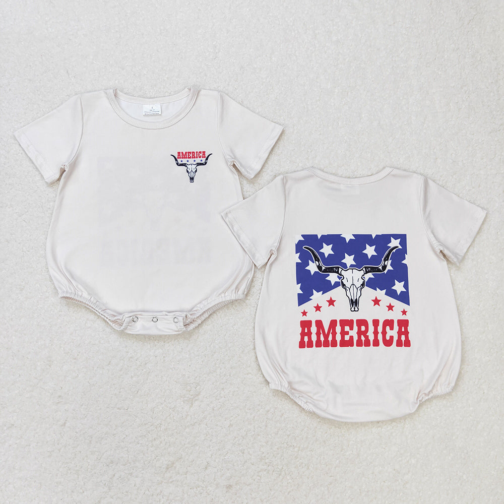 Baby Boy Short Sleeves Cow July 4th Sibling Brother Romper Shirt