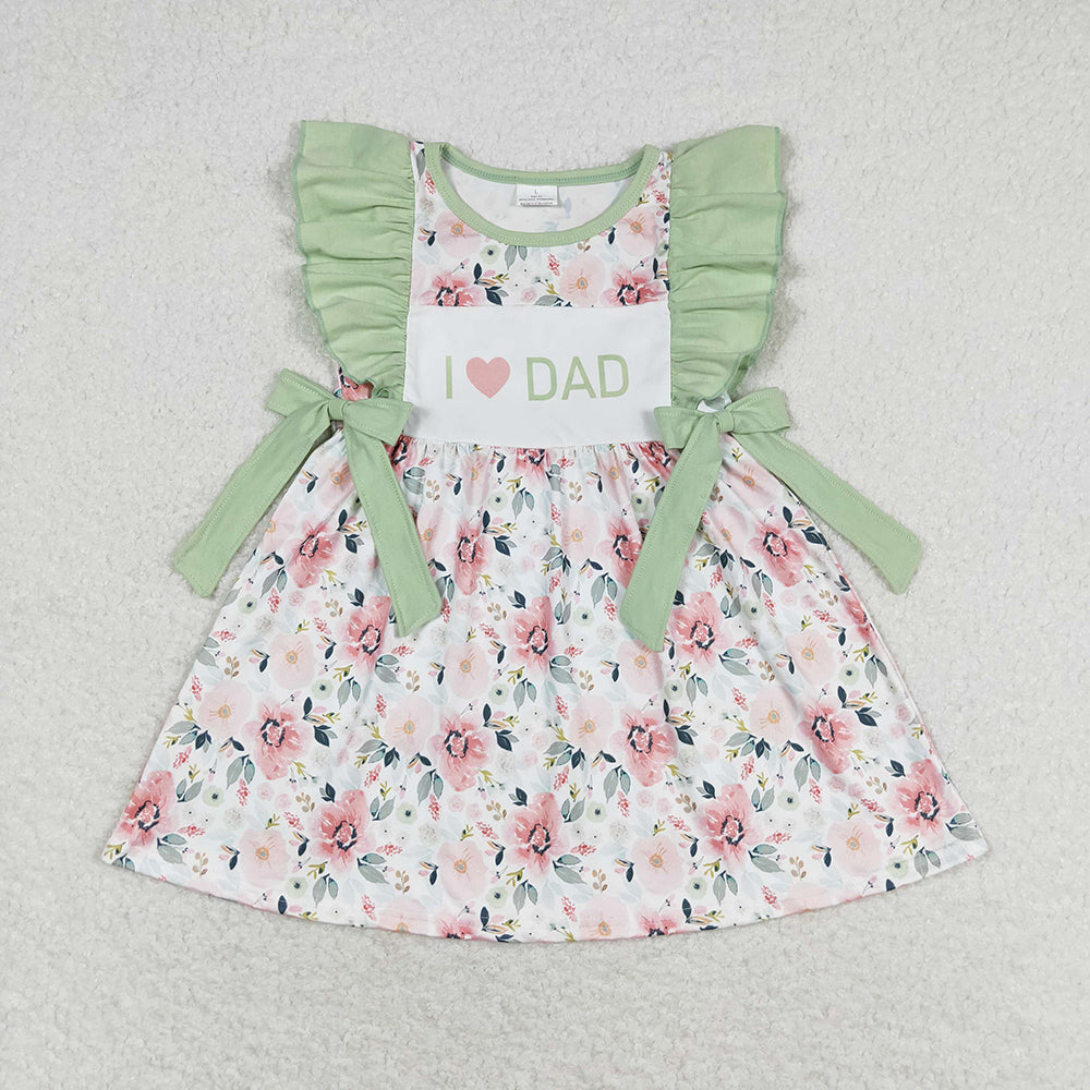 Baby Girls I Love Dad Green Flowers Bows Knee Length Dresses