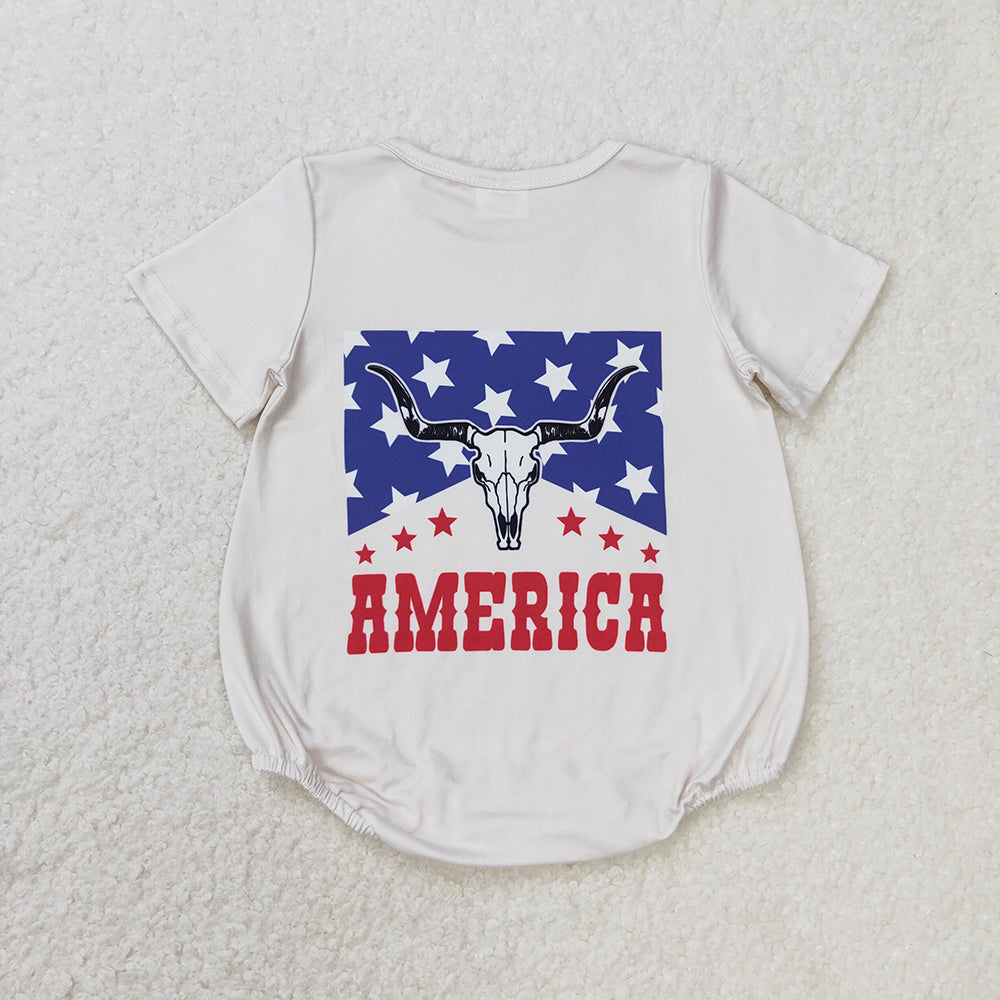 July 4th Baby Boy Cow Short Sleeves Romper