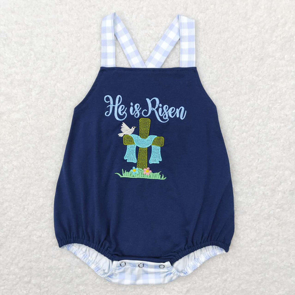 Baby Boy Girl Easter He Is Risen Embroidery Sibling Romper Set