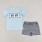 Baby Boys Blue Short Sleeves Dogs Shirt Stripes Shorts Clothes Sets