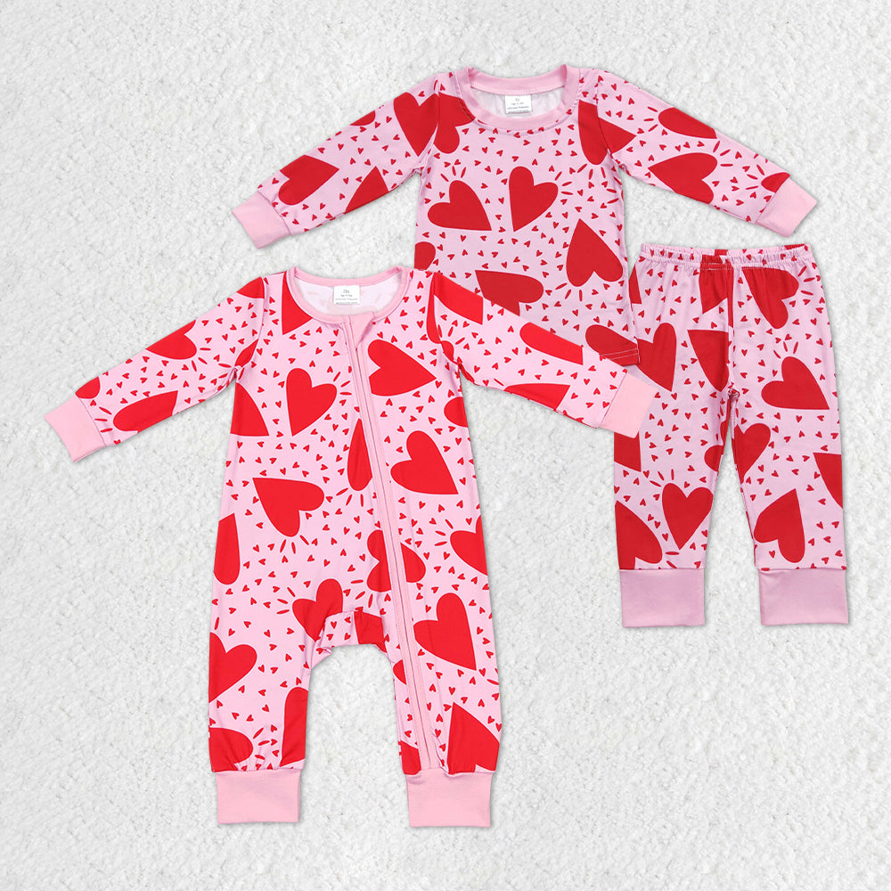 Baby Girl Valentines Hearts Sibling Sister Romper Set