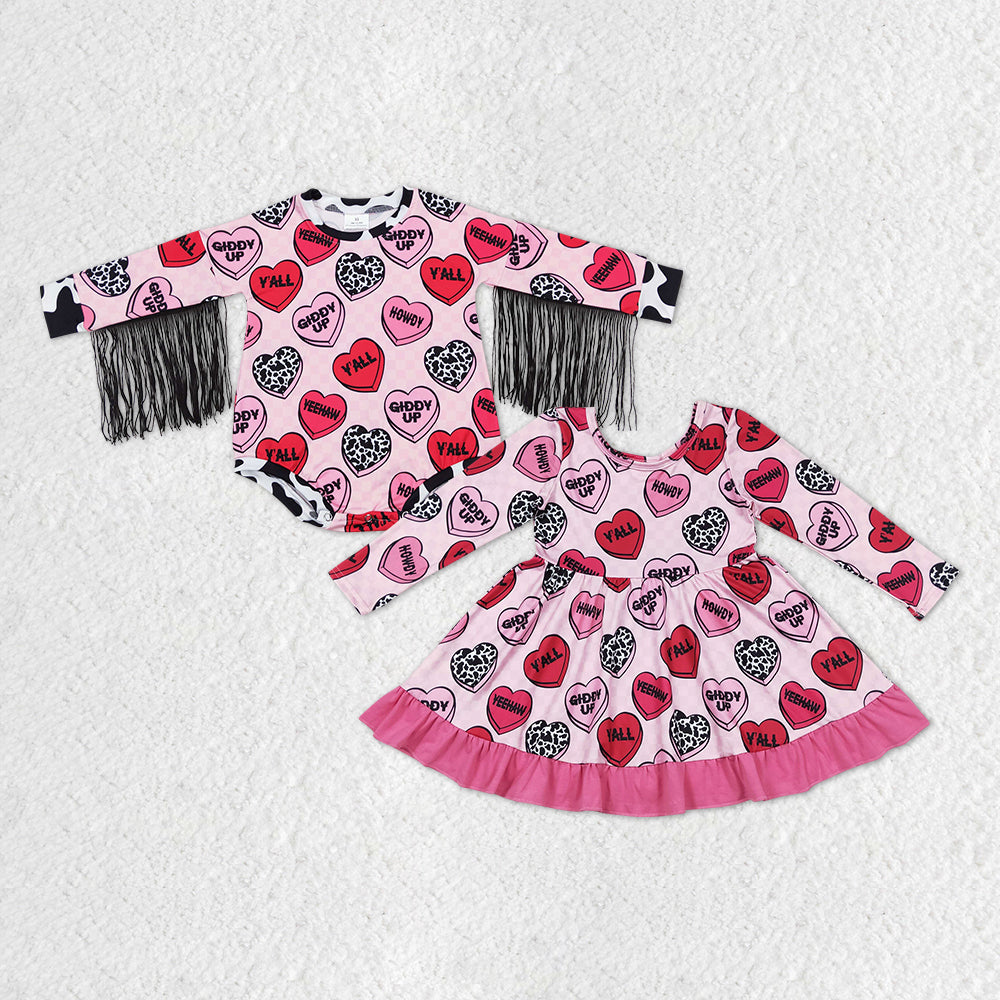 Baby Girl Valentines Hearts Sibling Romper Dress