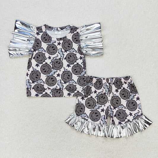 Baby Girl Short Sleeves Leopard Smile Tops Shorts Set