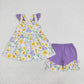 Baby Girl Flower Tops Ruffle Purple Shorts Clothes Set