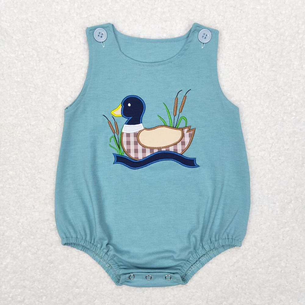 Baby Boy Embroidery Duck Sibling Hunting Brother Romper Set