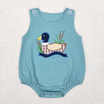 Baby Boy Embroidery Duck Sibling Hunting Brother Romper Set