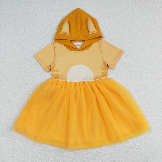 Baby Girl Orange Dogs Ears Short Sleeves Orange Tulle Dress