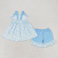 Baby Girl Sleeveless Flower Summer Sibling Dress Blue Set