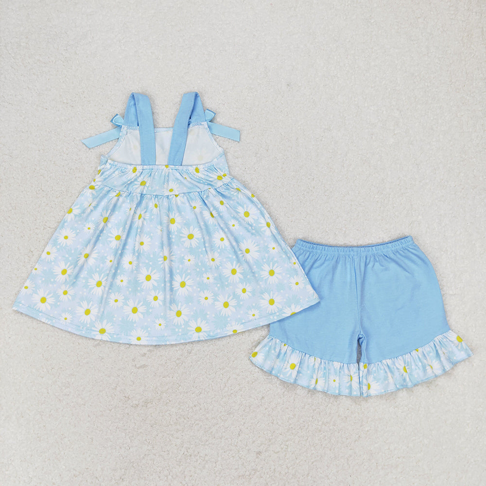 Baby Girl Sleeveless Flower Summer Sibling Dress Blue Set