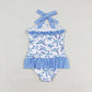 Baby Girl One Piece Ruffle Halter Turtles Blue Swimsuit