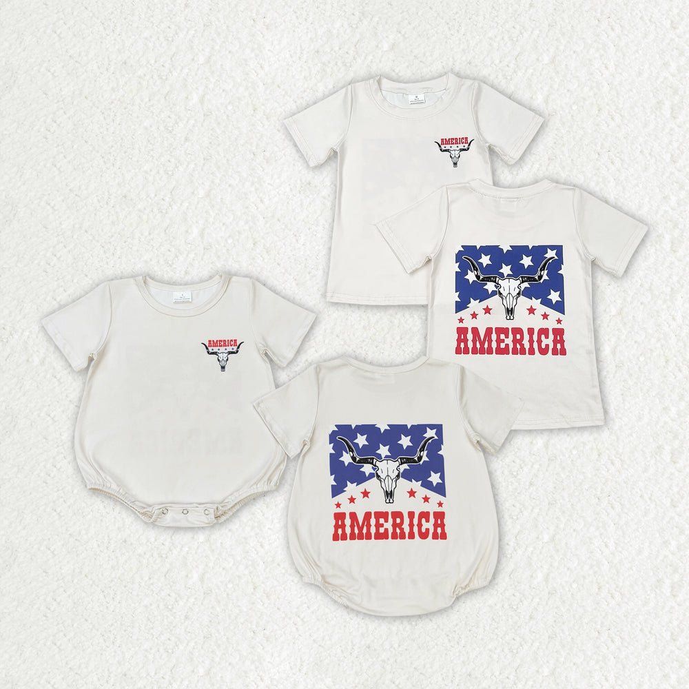 Baby Boy Short Sleeves Cow July 4th Sibling Brother Romper Shirt