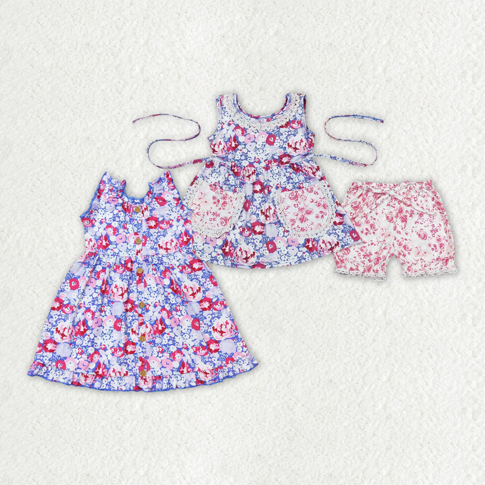 Baby Girl Purple Flower Pocket Sibling Sister Dresse Set