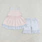 Baby Girl Straps Crabs Tops Blue Stripes Shorts Set