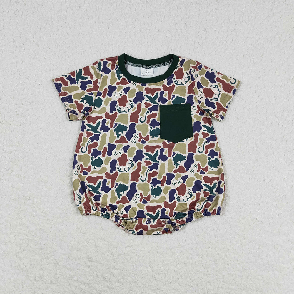 Baby Boy Camo Short Sleeves Duck Deer Pocket Bubble Romper