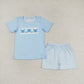 Baby Boy Girl Crab Tops Stripes Shorts Sibling Summer Blue Set