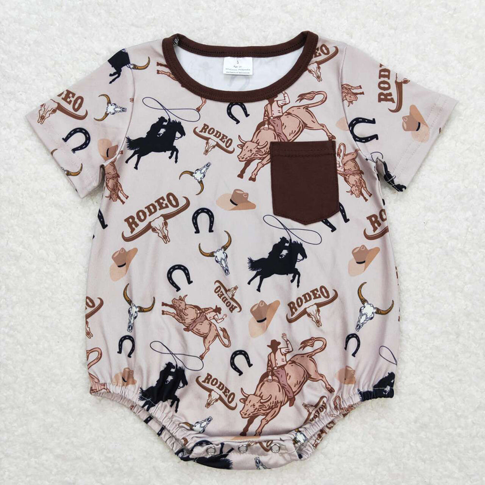 Baby Boy Short Sleeves Rodeo Brother Romper Pajamas Western Clothes Sets