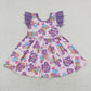 Baby Girl Purple Short Sleeves Sibling Dresses Sister Cartoon Clothes Sets