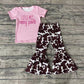 Promotion Baby Girl Little Miss Sassy Pink Shirt Cow Print Pants Set