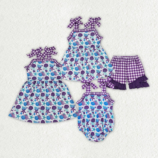 Baby Girl Sleeveless Purple Starfish Sister Sibling Dress Romper Clothes Set